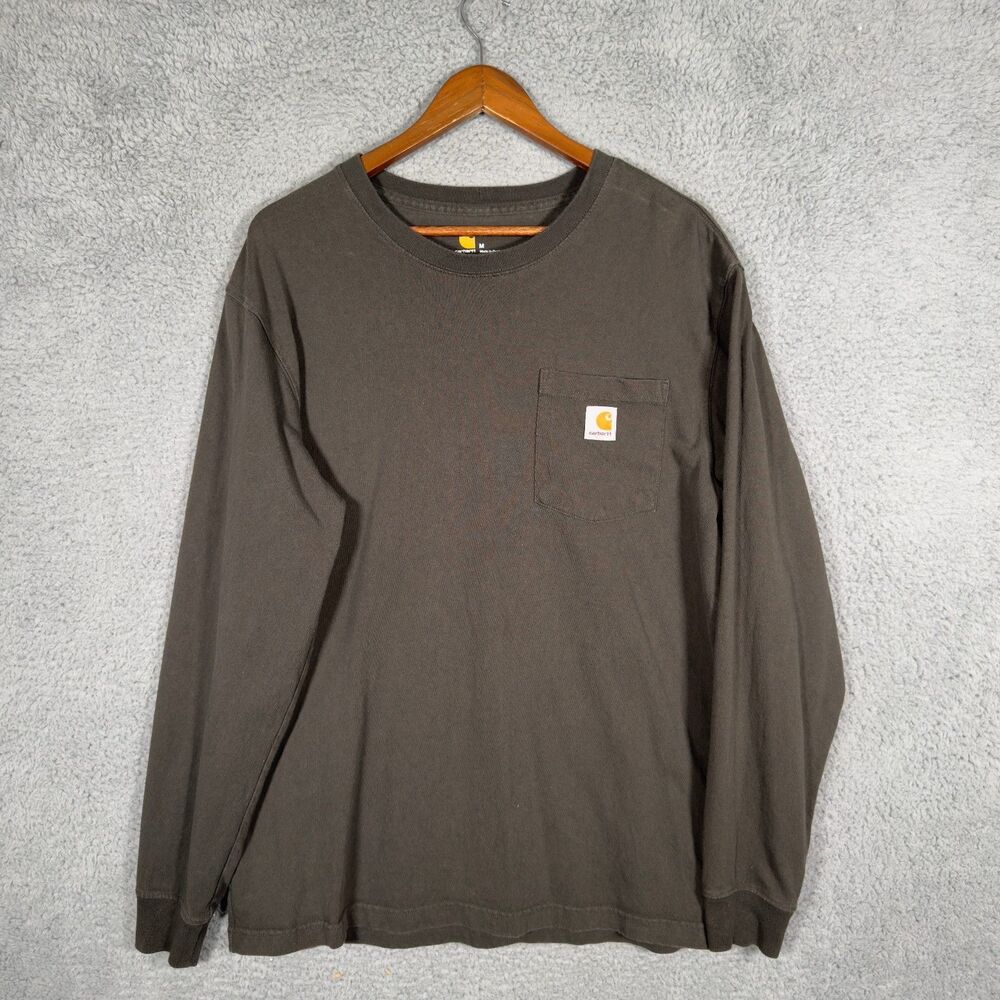 Carhartt T-Shirt Mens M Green Long Sleeve Pocket Tee K126 Loose Fit Cotton Work